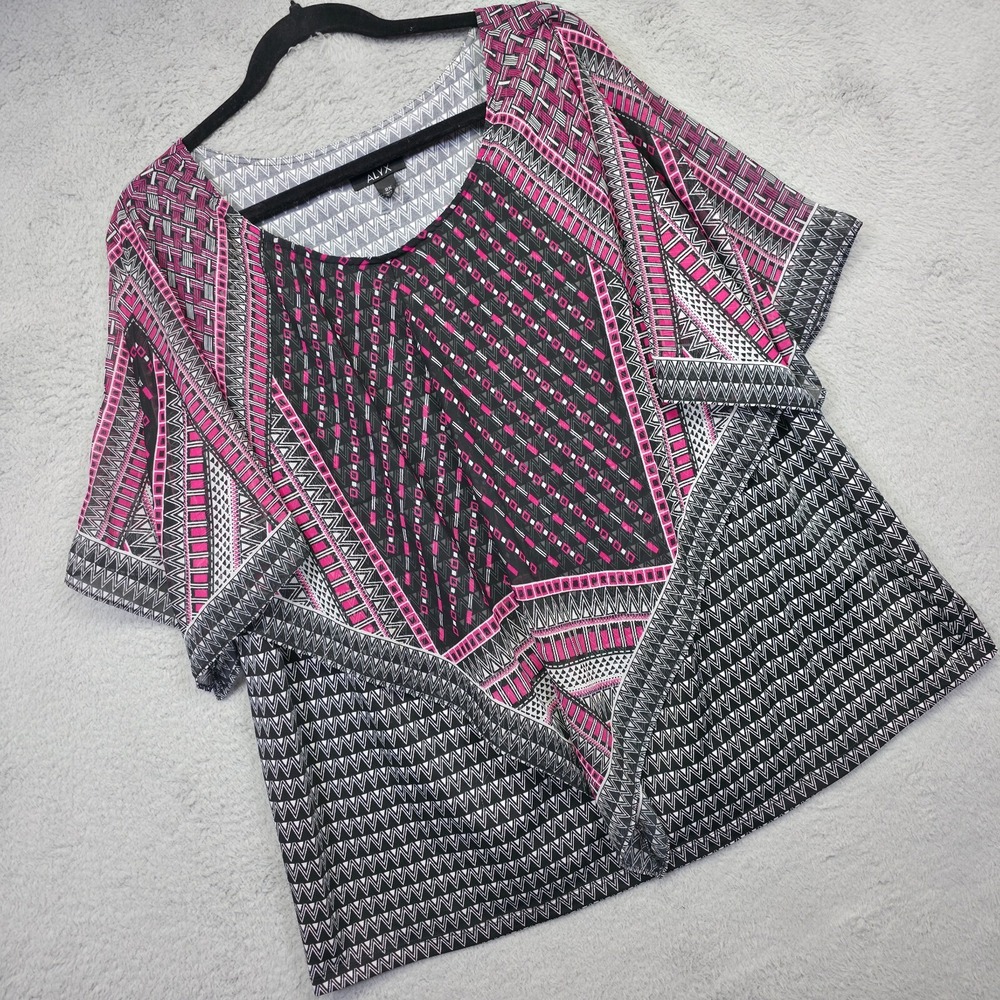 ALYX‎ Blouse Womens 2XL Chiffon Boho Festival Poncho Style Tribal Print Top